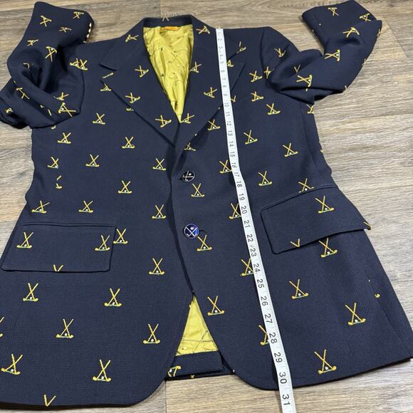 JC Penney Navy Blazer with Embroidered Crossed Golf Clubs Sport Coat RARE 40R - Picture 9 of 15
